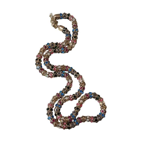 Betsey Johnson Funfetti Mesh Tube Multi Colored Rhinestone Rope Necklace - Picture 3 of 4